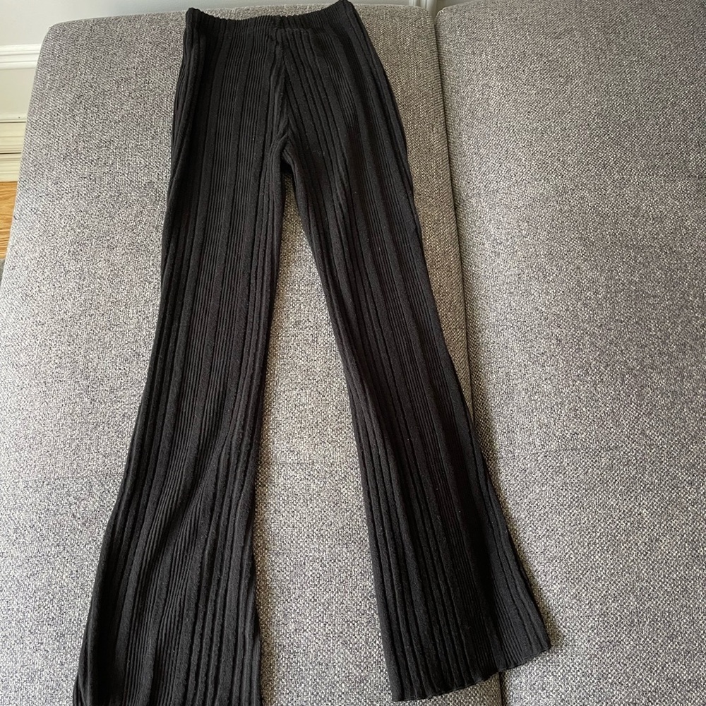 Shein elegant black ribbed flare leggings